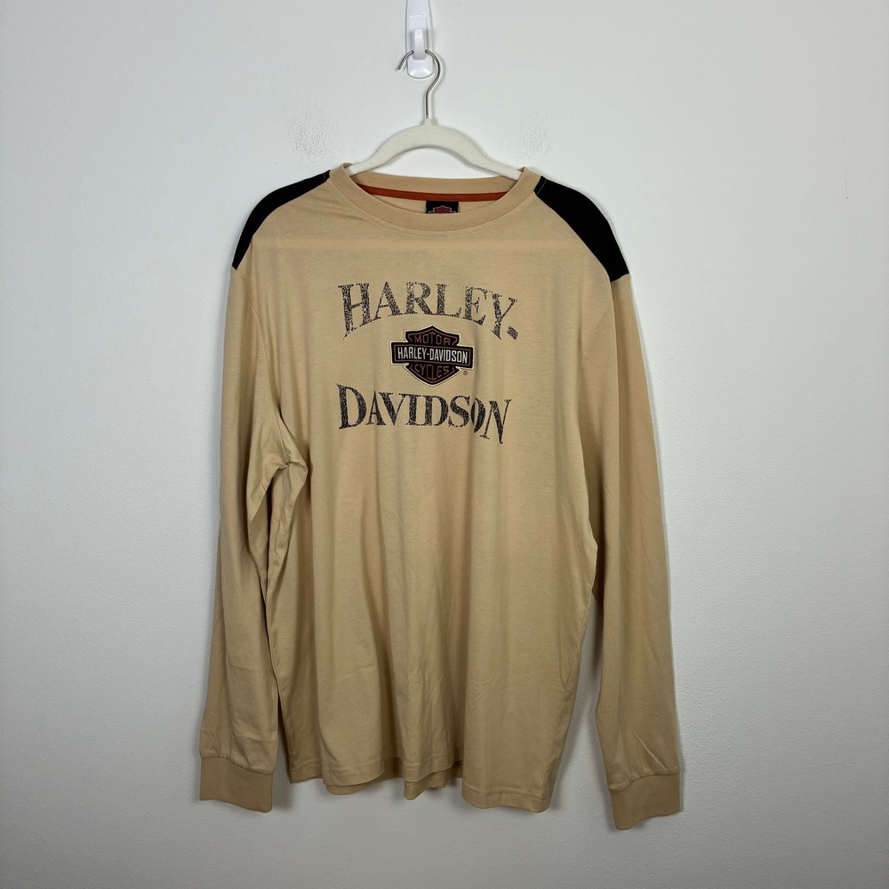 Harley Davidson Long Sleeve T Shirt Tan Barnett El Paso TX Mens 2XL‎ Motorcycle